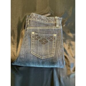 White House Black Market Blanc Dark Wash Embroidered Crop Jeans Size 0 RN 111459